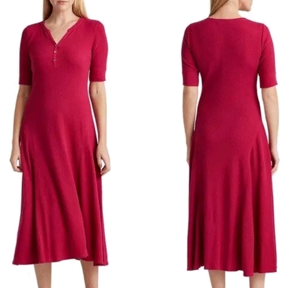 Ralph Lauren Cotton Waffle Knit Henley Midi Casual Dress size M - Picture 10 of 10